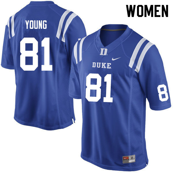 Women #81 Aaron Young Duke Blue Devils College Football Jerseys Sale-Blue